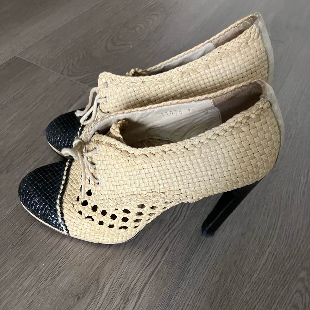 Dries van Noten Rattan Tan and Black Heels